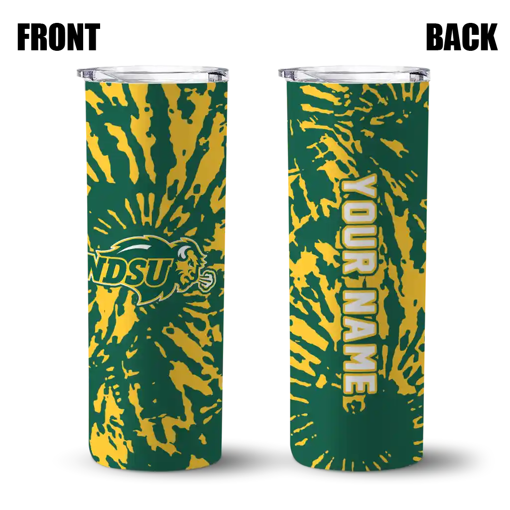 customized-north-dakota-state-bison-metallic-grid-green-skinny-tumbler-fashion-forward.webp