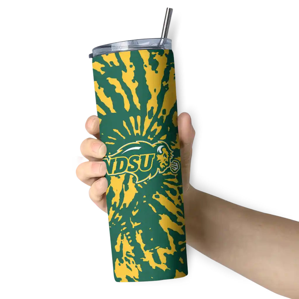 customized-north-dakota-state-bison-metallic-grid-green-skinny-tumbler-premium-grade.webp