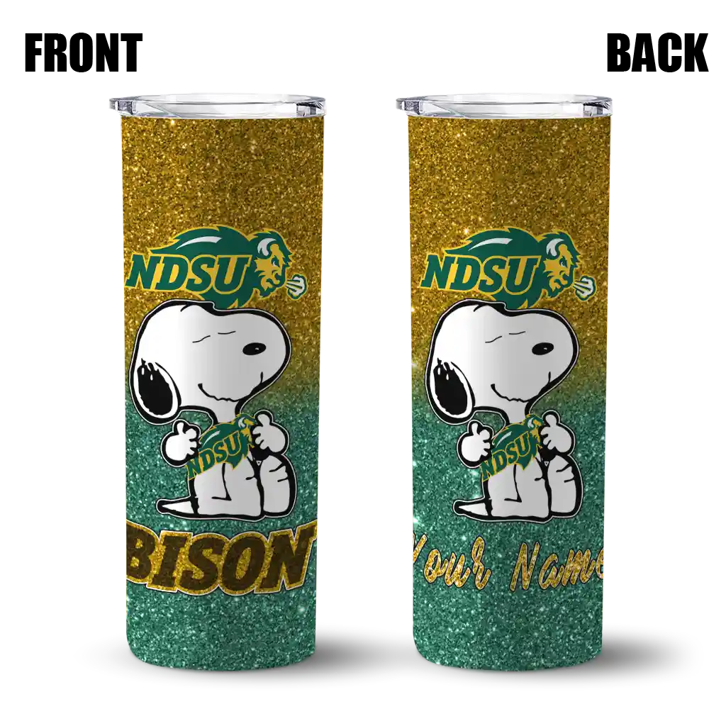 customized-north-dakota-state-bison-snoopy-attitude-green-skinny-tumbler-fashion-forward.webp