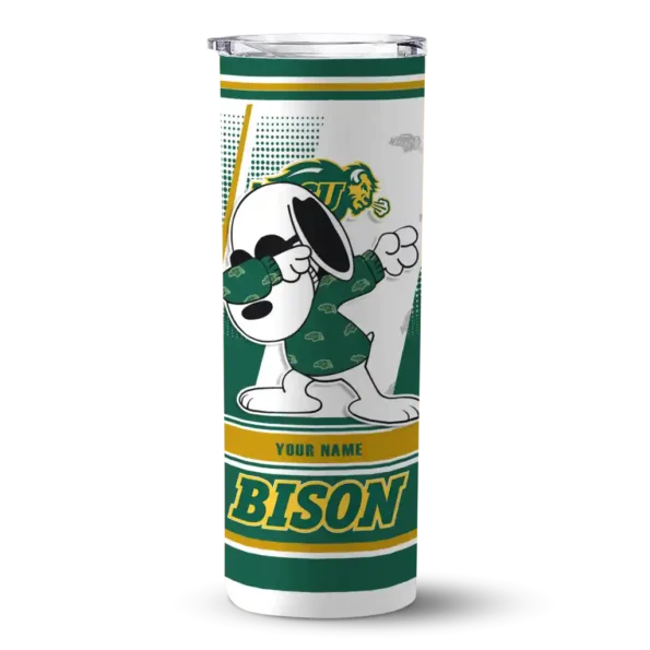 customized north dakota state bison snoopy dog green white skinny tumbler best selling