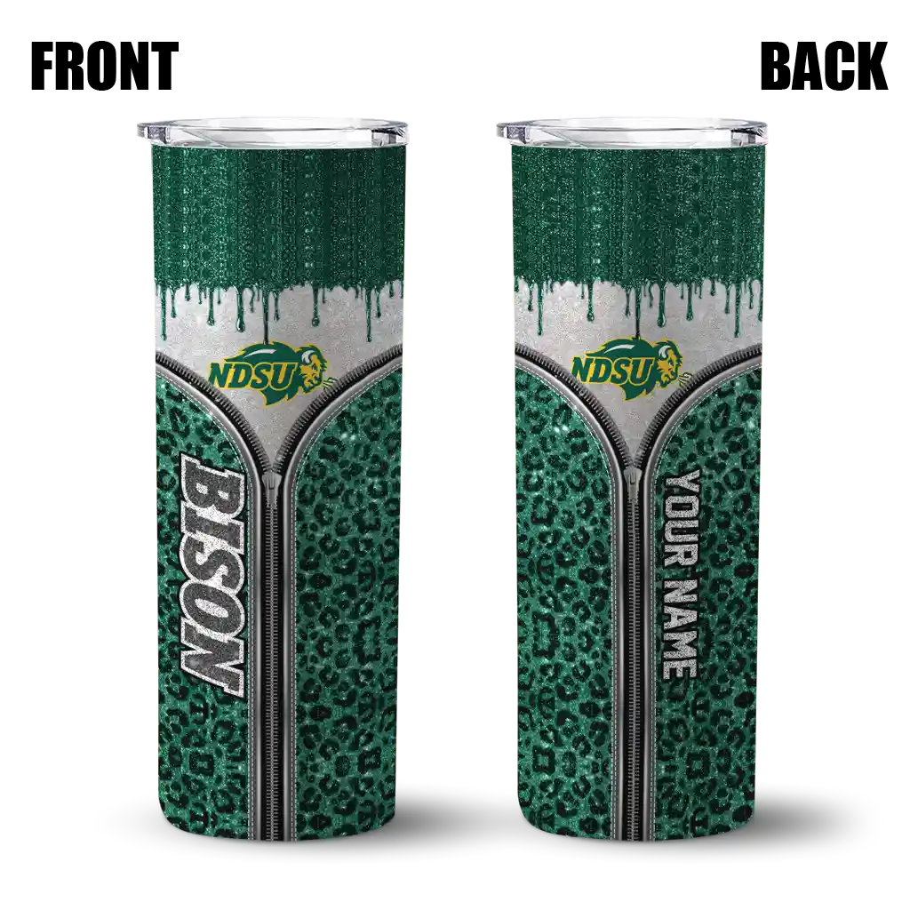 customized-north-dakota-state-bison-sparkle-drip-green-skinny-tumbler-fashion-forward.webp