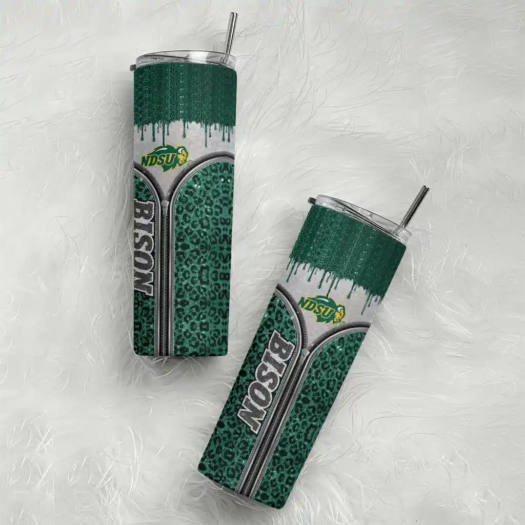 customized-north-dakota-state-bison-sparkle-drip-green-skinny-tumbler-top-rated.webp