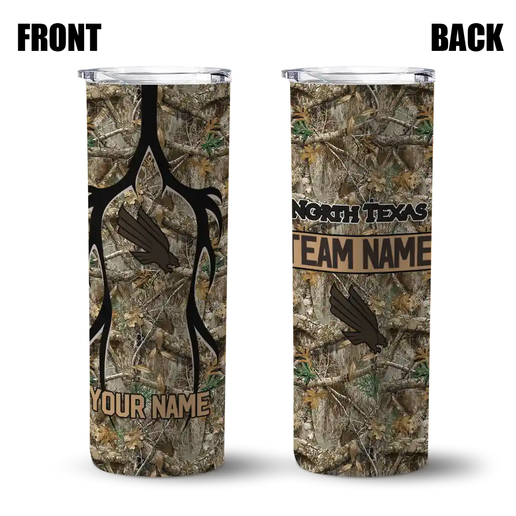customized-north-texas-mean-green-antler-flow-camo-skinny-tumbler-fashion-forward-1.webp