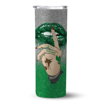 Customized North Texas Mean Green Sparkle Lips Green Skinny Tumbler