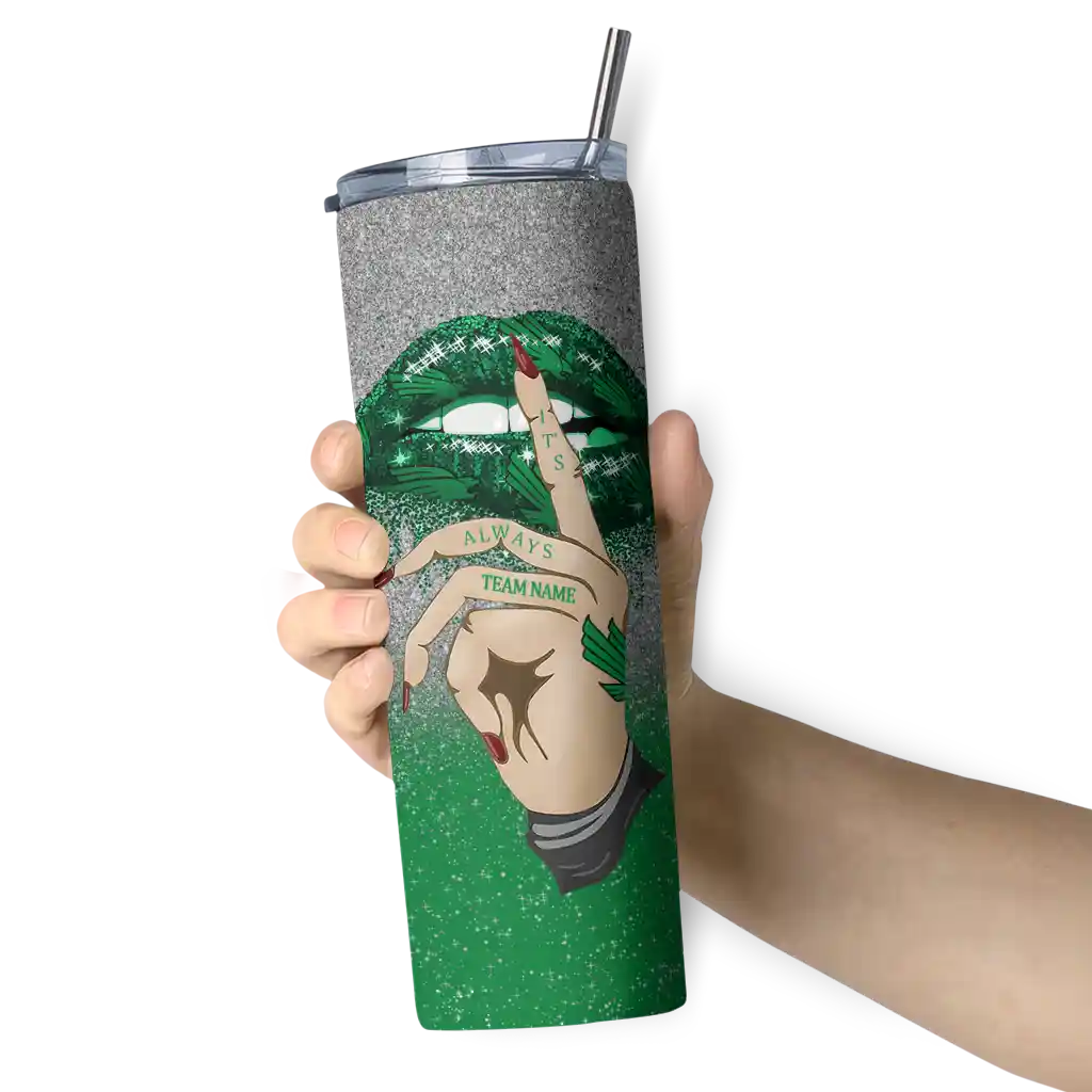 customized-north-texas-mean-green-sparkle-lips-green-skinny-tumbler-premium-grade.webp