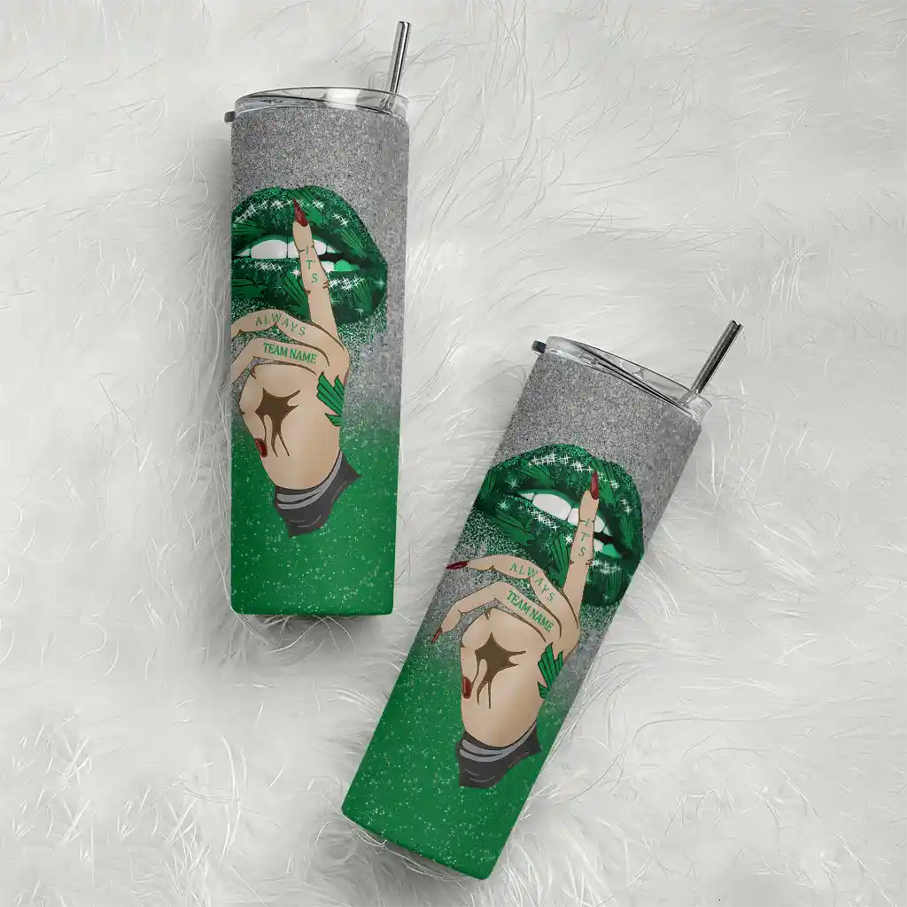 customized-north-texas-mean-green-sparkle-lips-green-skinny-tumbler-top-rated.webp