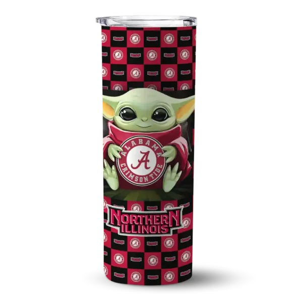 customized northern illinois huskies yoda cozy red black skinny tumbler best selling