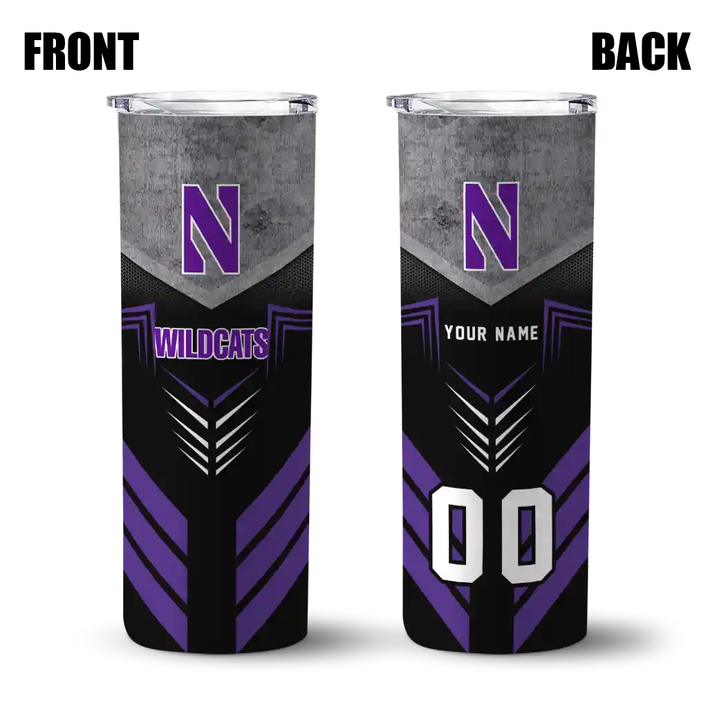 customized-northwestern-wildcats-hexagon-honeycomb-purple-black-skinny-tumbler-fashion-forward.webp