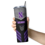 customized-northwestern-wildcats-hexagon-honeycomb-purple-black-skinny-tumbler-best-selling-1.webp