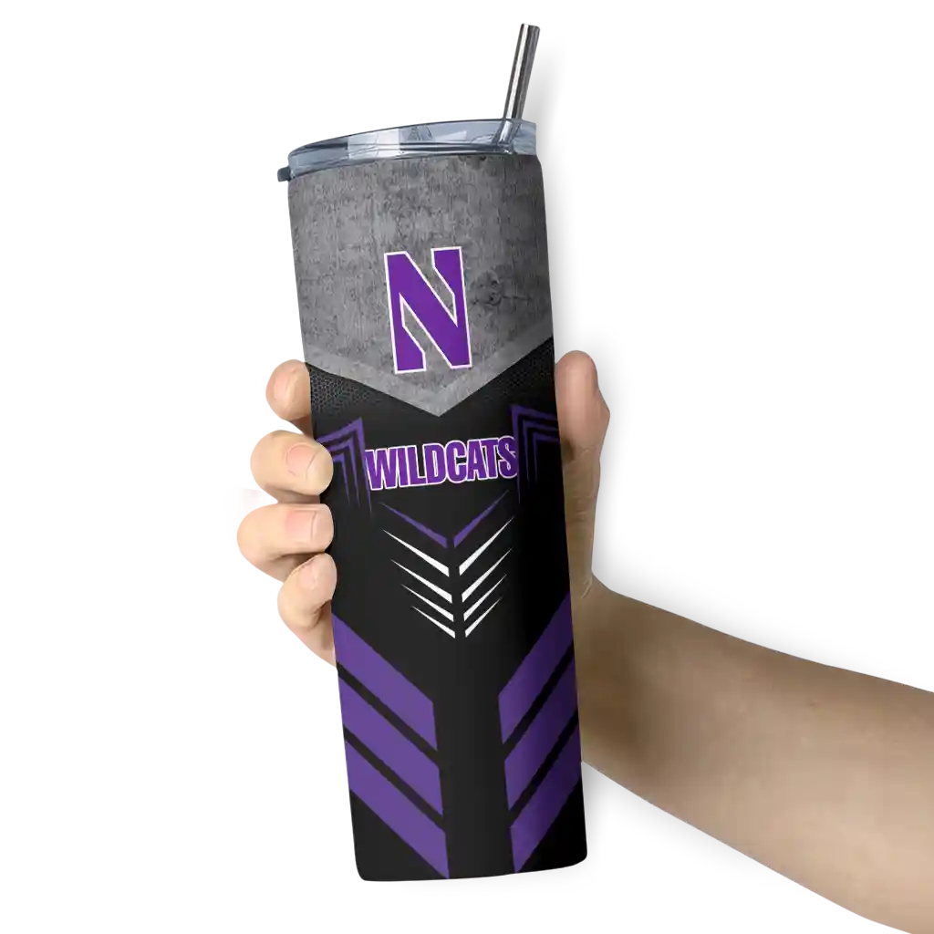 customized-northwestern-wildcats-hexagon-honeycomb-purple-black-skinny-tumbler-premium-grade.webp