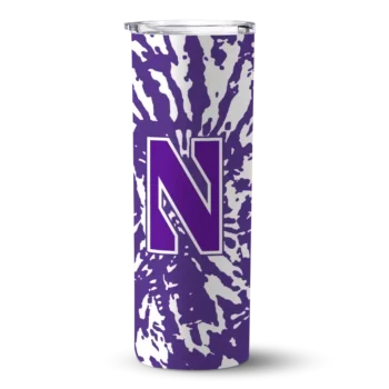 Customized Northwestern Wildcats Metallic Grid Purple Skinny Tumbler