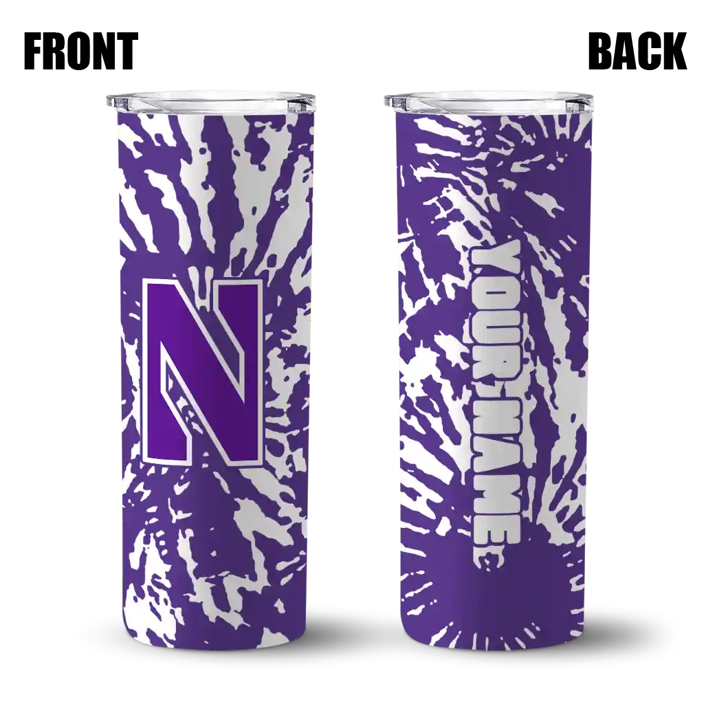 customized-northwestern-wildcats-metallic-grid-purple-skinny-tumbler-fashion-forward.webp