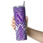 customized-northwestern-wildcats-monogram-burst-purple-white-skinny-tumbler-best-selling.webp
