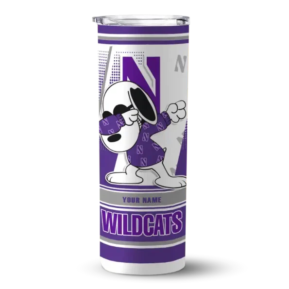 customized northwestern wildcats snoopy dog purple white skinny tumbler best selling