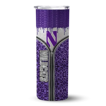 Customized Northwestern Wildcats Sparkle Drip Purple Skinny Tumbler
