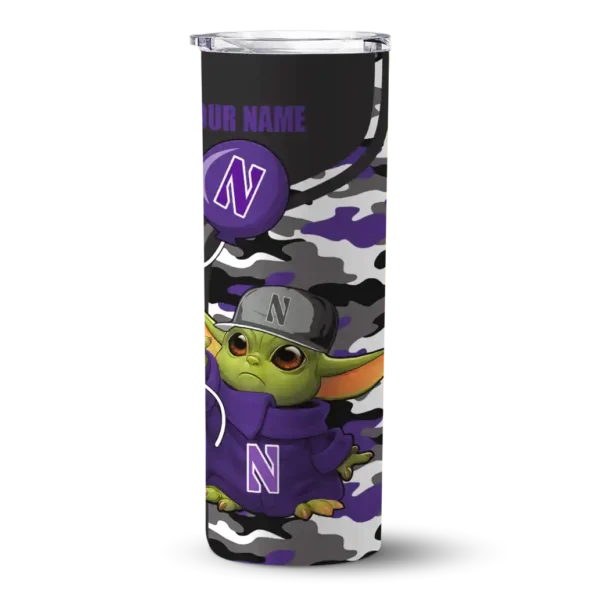 customized northwestern wildcats yoda camo purple black skinny tumbler best selling