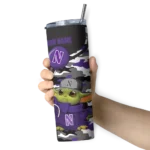 customized-northwestern-wildcats-yoda-camo-purple-black-skinny-tumbler-best-selling.webp