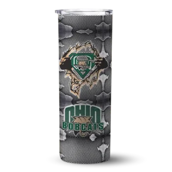 Customized Ohio Bobcats Chevron V Green Gray Skinny Tumbler