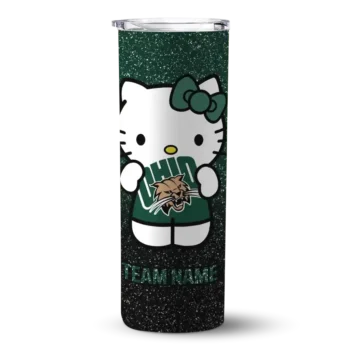 Customized Ohio Bobcats Hello Kitty Green Black Skinny Tumbler