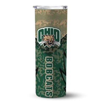 Customized Ohio Bobcats Spiral Burst Print Green Skinny Tumbler