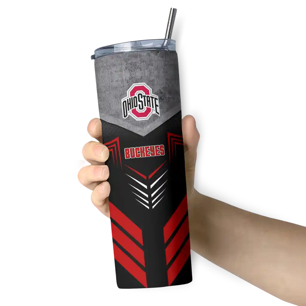 customized-ohio-state-buckeyes-hexagon-honeycomb-scarlet-black-skinny-tumbler-premium-grade.webp