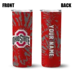 customized-ohio-state-buckeyes-metallic-grid-scarlet-skinny-tumbler-best-selling.webp