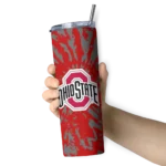 customized-ohio-state-buckeyes-metallic-grid-scarlet-skinny-tumbler-best-selling.webp