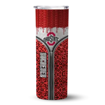 Customized Ohio State Buckeyes Sparkle Drip Scarlet Skinny Tumbler