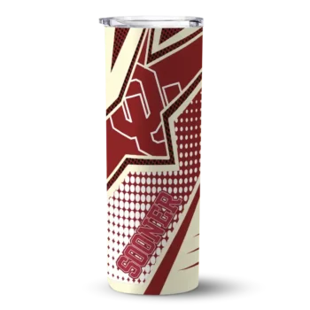 Customized Oklahoma Sooners Web Stripes Crimson White Skinny Tumbler