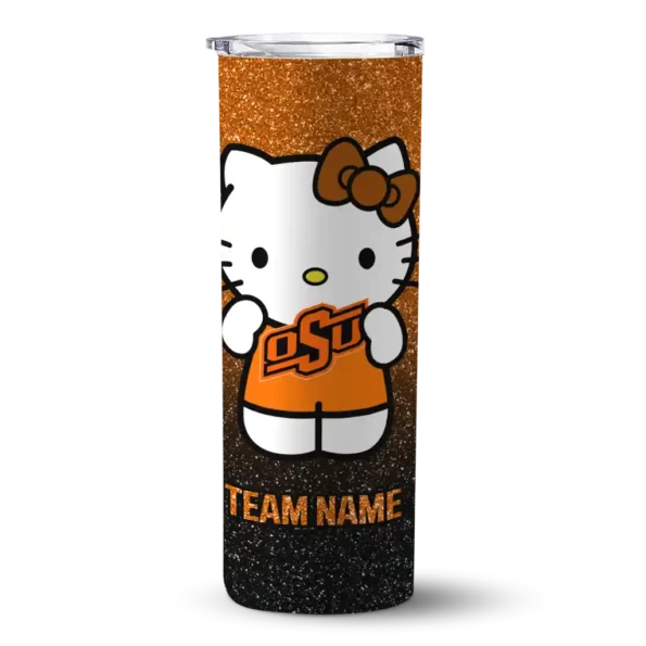 customized oklahoma state cowboys hello kitty orange black skinny tumbler best selling