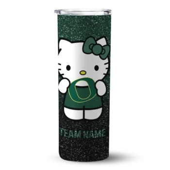 Customized Oregon Ducks Hello Kitty Green Black Skinny Tumbler