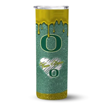 Customized Oregon Ducks Pixel Fade Green Skinny Tumbler