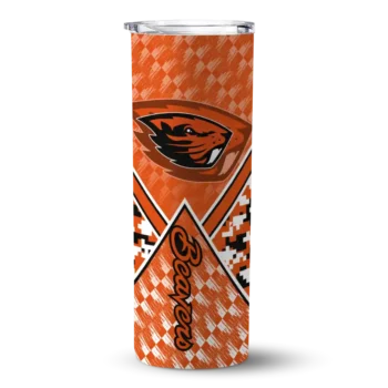 Customized Oregon State Beavers Monogram Burst Orange White Skinny Tumbler