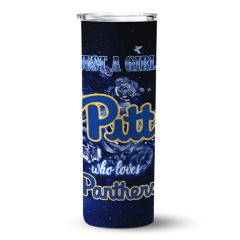 Customized Pittsburgh Panthers Rose Romance Royal Blue Black Skinny Tumbler