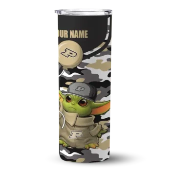 Customized Purdue Boilermakers Yoda Camo Gold Black Skinny Tumbler