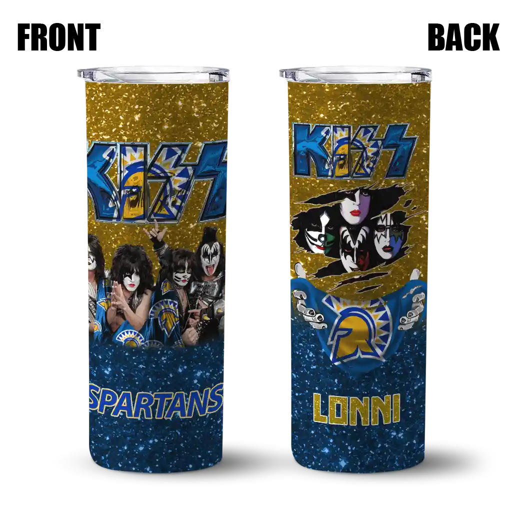 customized-san-jose-state-spartans-kiss-band-gold-skinny-tumbler-fashion-forward-1.webp