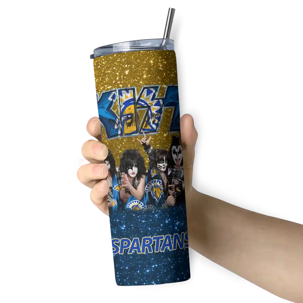 customized-san-jose-state-spartans-kiss-band-gold-skinny-tumbler-premium-grade-1.webp