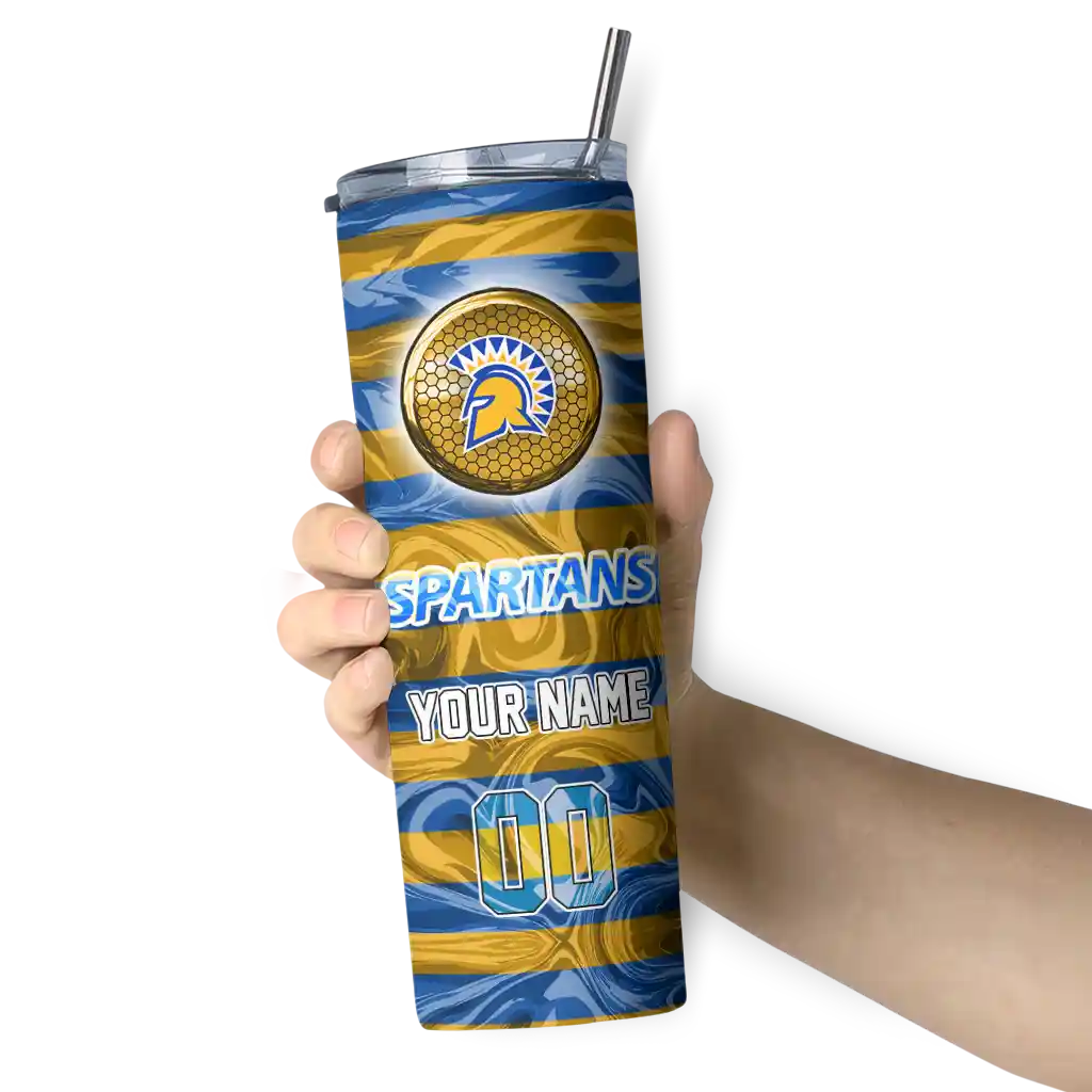 customized-san-jose-state-spartans-patterned-waves-blue-skinny-tumbler-premium-grade.webp