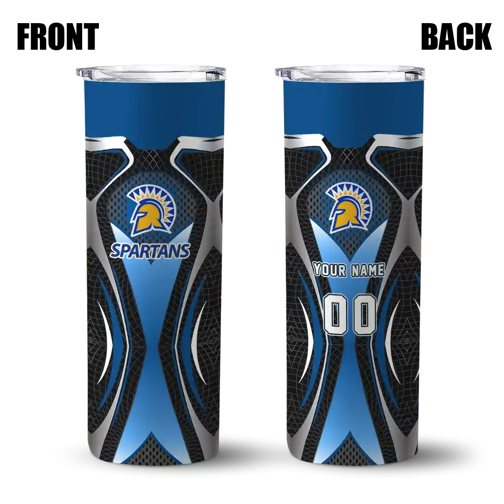 customized-san-jose-state-spartans-superman-emblem-blue-black-skinny-tumbler-fashion-forward.webp