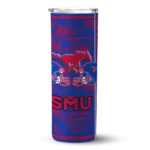 customized-smu-mustangs-chevron-patch-blue-skinny-tumbler-best-selling.webp