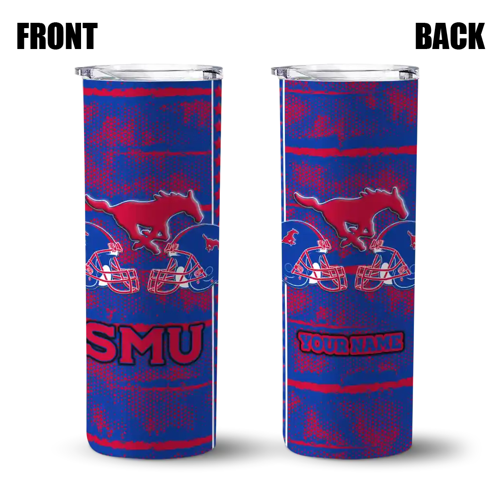 customized-smu-mustangs-chevron-patch-blue-skinny-tumbler-fashion-forward.webp
