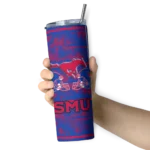 customized-smu-mustangs-chevron-patch-blue-skinny-tumbler-best-selling.webp