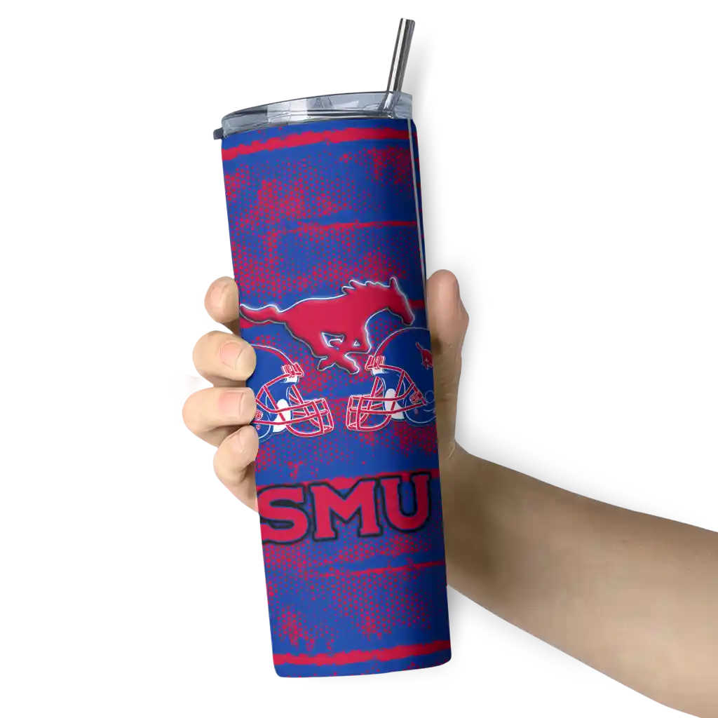 customized-smu-mustangs-chevron-patch-blue-skinny-tumbler-premium-grade.webp