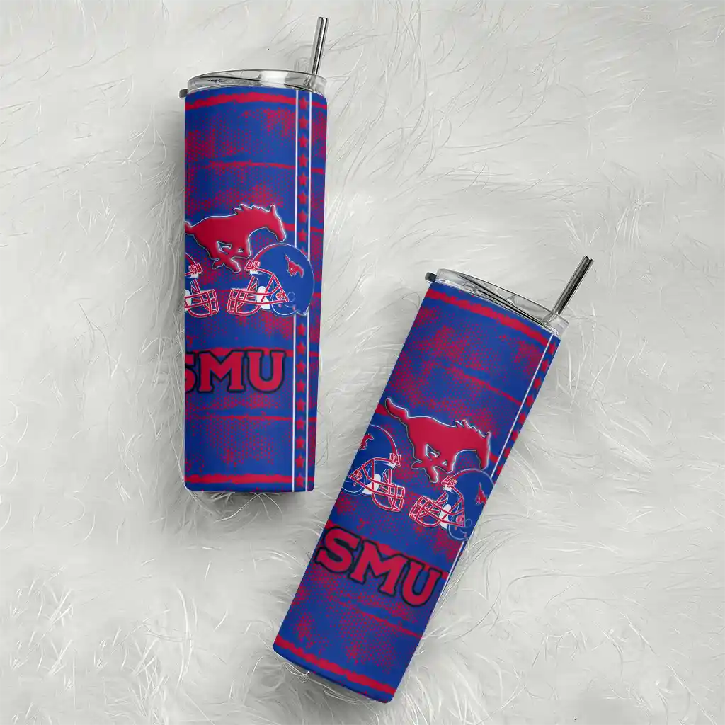 customized-smu-mustangs-chevron-patch-blue-skinny-tumbler-top-rated.webp