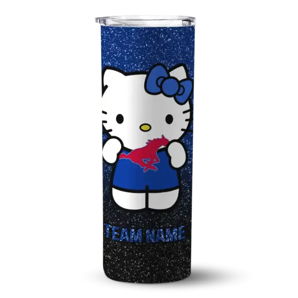 customized smu mustangs hello kitty blue black skinny tumbler best selling