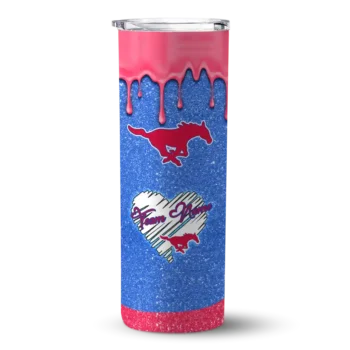 Customized SMU Mustangs Pixel Fade Blue Skinny Tumbler