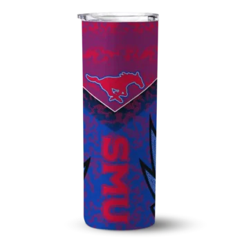 Customized SMU Mustangs Spiral Burst Print Blue Skinny Tumbler