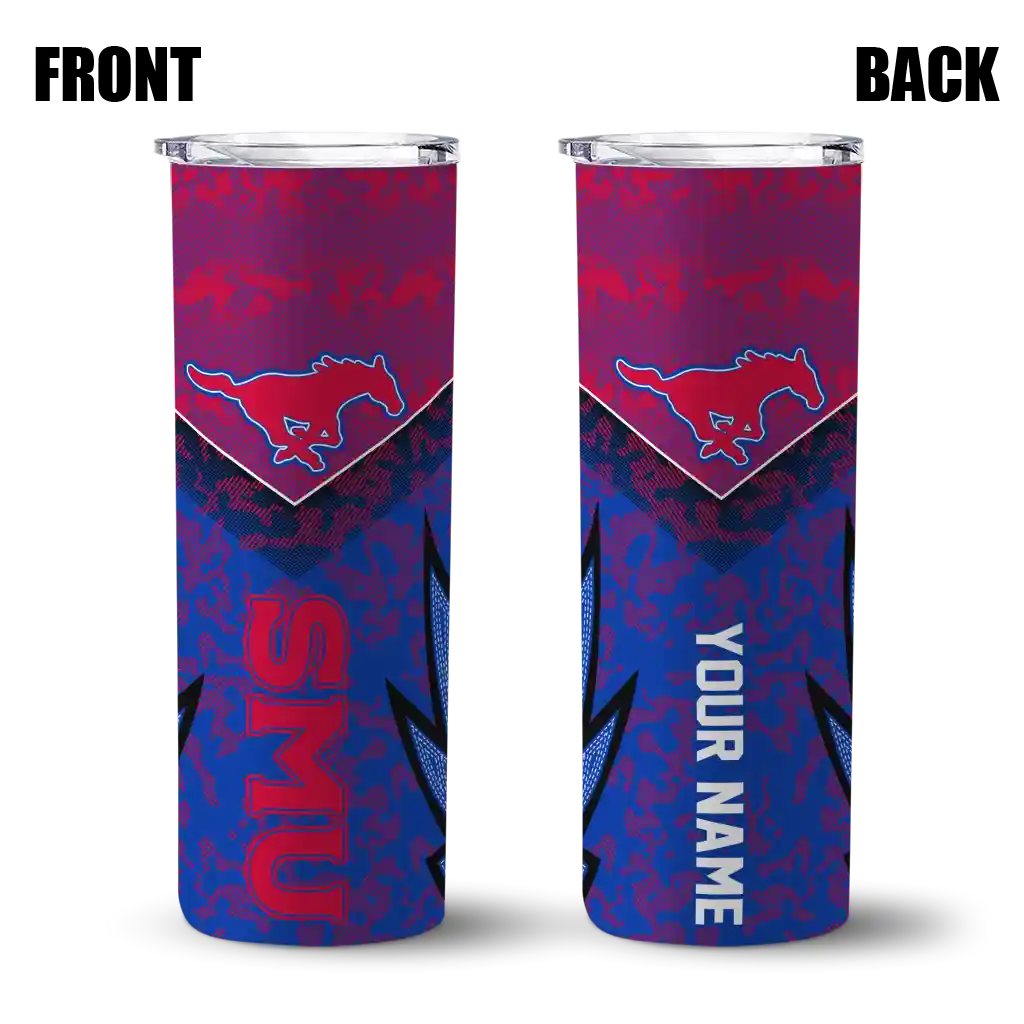 customized-smu-mustangs-spiral-burst-print-blue-skinny-tumbler-fashion-forward-1.webp