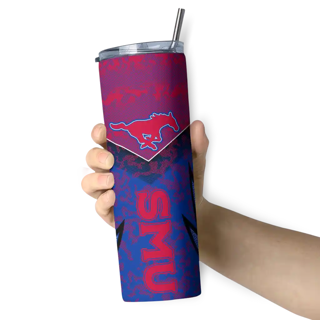 customized-smu-mustangs-spiral-burst-print-blue-skinny-tumbler-premium-grade.webp