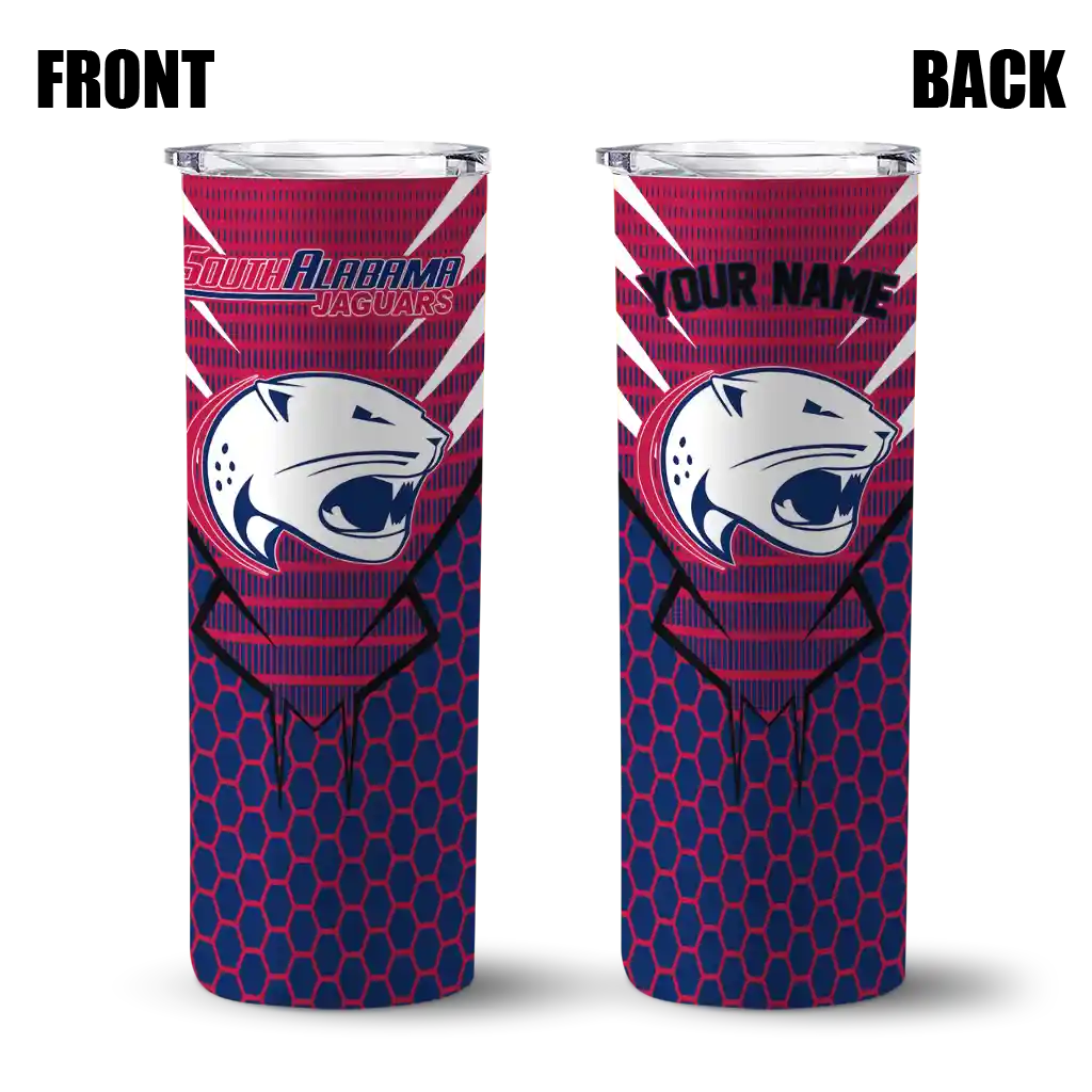 customized-south-alabama-jaguars-chevron-stripes-blue-skinny-tumbler-fashion-forward.webp